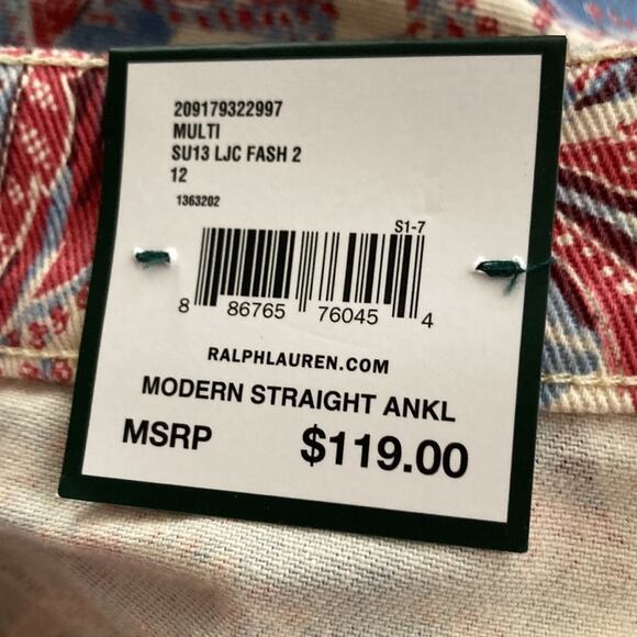 Lauren Ralph Lauren Paisley Modern Straight Ankle Jeans Sise 12 - Picture 6 of 9